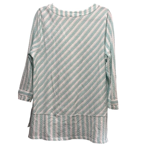 Soft Surroundings Mint Green White Striped Tunic Top PXL Cotton Blend Relaxed - Picture 3 of 6